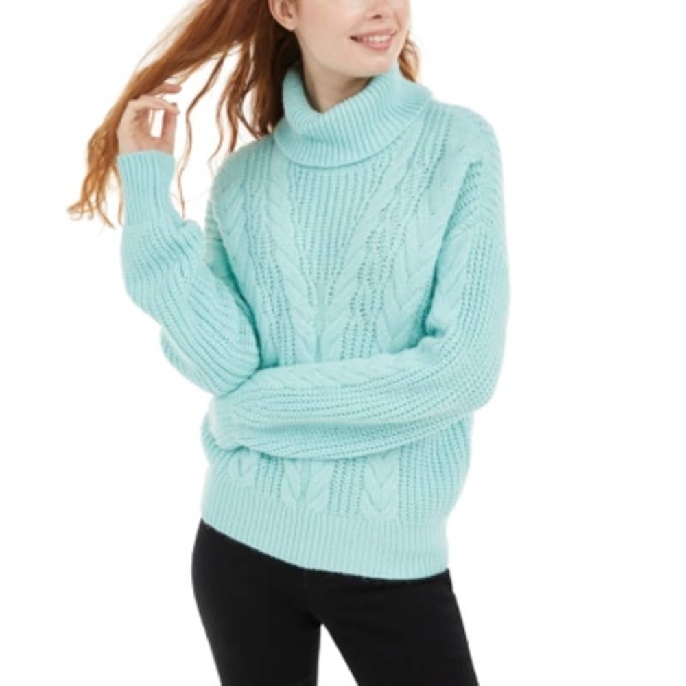 Dusty Eggshell Turtleneck Cable Knit